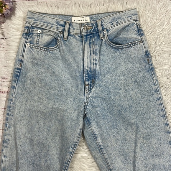 SLVRLAKE London Time Worn Distressed Straight Leg High Rise Jeans - Picture 5 of 13